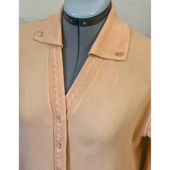 Retro Polyester Cardigan Size M Orange Sweater Collared V-neck Ponte Fabric? - Picture 2 of 6